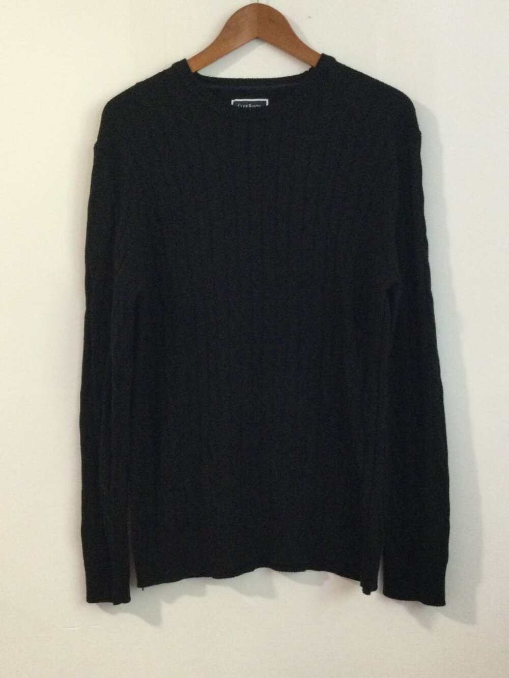 Black Cable-knit Crewneck Textured Sweater Jumper | Club Room Mens L 100% Cotton